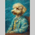 NP34 名画 ゴッホ風トイプードルA4サイズ オリジナルアート 顔料インク 犬 絵画