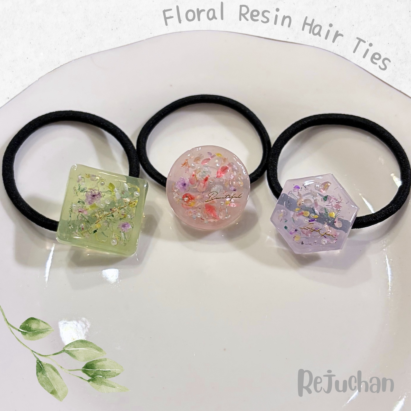 パープルフラワー】レジンヘアゴム 大人ヘアゴム ドライフラワー
