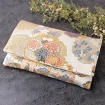 御朱印帳ケース　帯リメイク　御朱印帳入れ　数奇屋袋　袱紗タイプ　和柄　白　雲取　草花　ハンドメイド　G-25-161