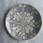 藍の花曼荼羅　小皿　オーブン陶芸