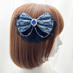 小悪魔アイドルリボン（ラピスラズリ）｜青　レース×パール 量産型・地雷系 推し活ヘアクリップ　ヘアアクセサリー