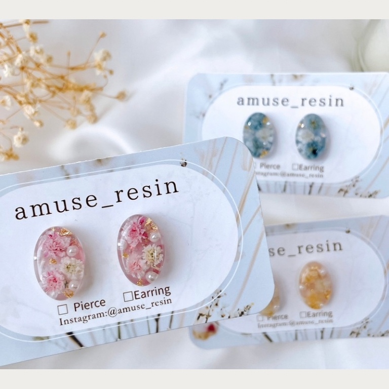 ドライフラワーとリボンのレジンヘアゴム(全4色) - amuse | minne