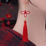 【一部色オーダー可】几帳結びとタッセルの片耳ピアス(イヤリング)【チャイナ】【中華風】【和ゴスロリ】【片耳】【卒業式】【着物】【袴】【成人式】【浴衣】【和風】
