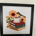 book &bird &coffee📕🦆☕️クロスステッチ刺繍額