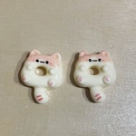 No.6【2個/60円】ピンク耳 クリーム色猫　ドーナツ デコパーツ 2cm アニマル ハンドメイド素材