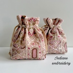 ★berryチュールのインド刺繍巾着ポーチ★レース　ピンク　２色　プレゼント　プチギフト　母の日　透け感　Yone ミニサイズ