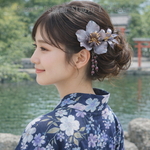 浴衣に♥アネモネとビーズリーフのかんざし