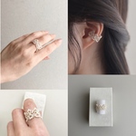 Lace Tiara Cuff Ring  Size Ｌ　レース ティアラ カフリング　　タティングレース　イヤーカフ　指輪　パールビーズ　片耳用