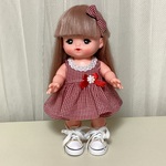 メルちゃんのギンガムチェックのワンピースとリボンのセット