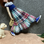 インド綿マドラスチェック柄ロングスカート☆22センチドール洋服ドール服ドール22㎝ドール服1/6ドール