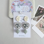 786⌇core💗heartシリーズ　シルバーカラー　グリーン　カーキ   ハート　ビーズ刺繍　パール　レトロガーリー　個性的　大振り　ゆらゆら　ピアス/イヤリング　gomesu   ゴメス