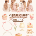 春の大人ガーリーなデジタルステッカー｜いちご＆フラワー｜strawberry＆flour Sticker