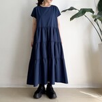 半袖大人ティア―ドワンピース　* Cotton 素材 Navy *　