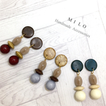 まんまるウッドとアクリルのMIXパーツピアス/イヤリング