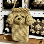 🤎癒しのトイプー🤎スマホポーチ📱　手編み🧶　1点限り　モカ　アプリコットカラー