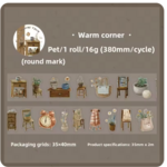 猫・洋服・小物ロールシール（③）35mm×2m　コラージュ　海外シール　PET  フレーム　リボン