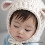 ひつじリブボンネット🐏｜限定価格 ベビー・キッズ用（S/M）かぎ針編み　ベビーボンネット　新生児　1歳　2歳　シンプル　赤ちゃんシルエット