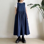 サイドリボンのジャンパースカート  * cotton 素材 Navy * 　