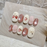 ぷっくりいちご×リボンの大人可愛いマグネットネイルチップ