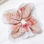 【一点もの】レース付きパステルピンクパッチワークスクエアシュシュ｜ pastel pink patchwork chouchou 🫧🩷