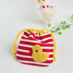 ひよこ🐤巾着袋　巾着バッグ　小物入れ　赤　ボーダー　プレゼント　ひよこ　ヒヨコ