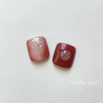 【現品】赤 キラキラ ニュアンス フットネイルチップ