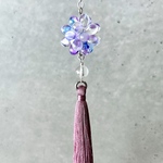 【ラスト1点｜紫陽花カラーの天然石根付け】水晶×チェコガラス×パープルタッセル 帯飾り 着物 浴衣 和装小物 夏 梅雨 上品 ギフト