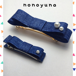 【再販】親子お揃い♫パールがキラりん☆デニムリボンバレッタ