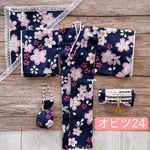 JANAYA ハンドメイド　オビツ24服　着物　紺色花柄