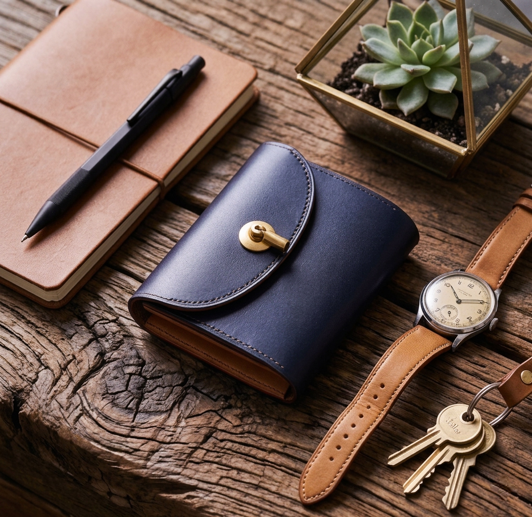 数量限定 flap mini wallet [ 茶芯ブラック ] オコシ金具 ver. ミニ