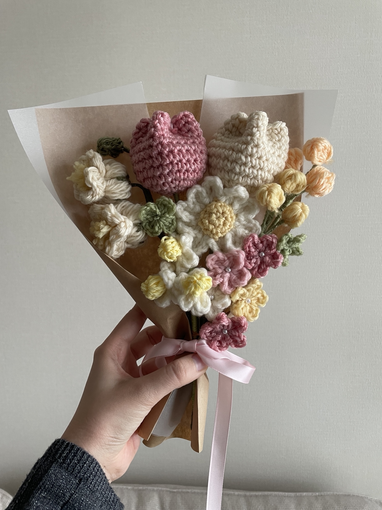 枯れない花束 あみぐるみ プレゼント ナチュラル かぎ編み 毛糸の花