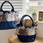 大人気⭐︎新作夏用ライトデニム　オリジナルハートチャーム付き　犬刺繍デニムおさんぽトートバッグ　キッズ＆ママにも