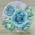 ブルー　水色　パール　霞草　バラ　花瓶　リボン　インテリア　花　造花　プレゼント　誕生日　パステルカラー