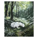 森の光に抱かれて眠る白の精霊  パステル画  ｜幻想風景 パステル画 原画 癒しアート」