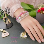 送料無料🌹薔薇　天然石ロードナイトコイルブレスレット　猫フラワー　ピンクバッグ　　ハートパールチャーム付き
