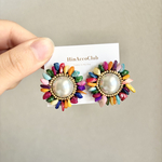 H228.🌈特別🌈カラフルピアス イヤリング 大ぶり ミックス シェル さざれ石 レインボー キラキラ パール 個性的 被らない 特別 目を引く レトロポップ プレゼント ビーズ刺繍 ゆれない
