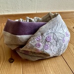 ＊　まんまるお花刺繡×リネン　ねじりヘアバンド（ダークローズ）　＊