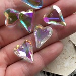 【2粒】17.5×14.5mm/オーロラクリア/カットハートガラスビーズ