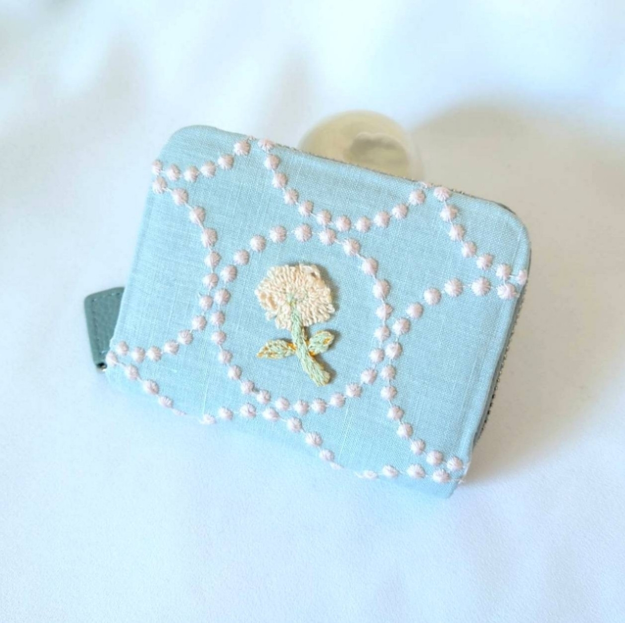【受注】刺繍2 お札の折れない二つ折り財布 ライトブルー×ライトピンク じゃばらミニ財布 タンバリン ミナペルホネン 4,536円