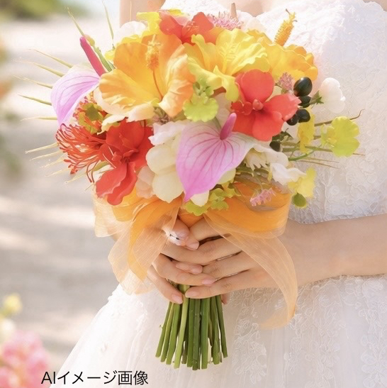 カラーと薔薇のキャスケードブーケ ブートニアセット ウェディング