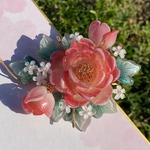 ガラス立体薔薇のヘアクリップ　