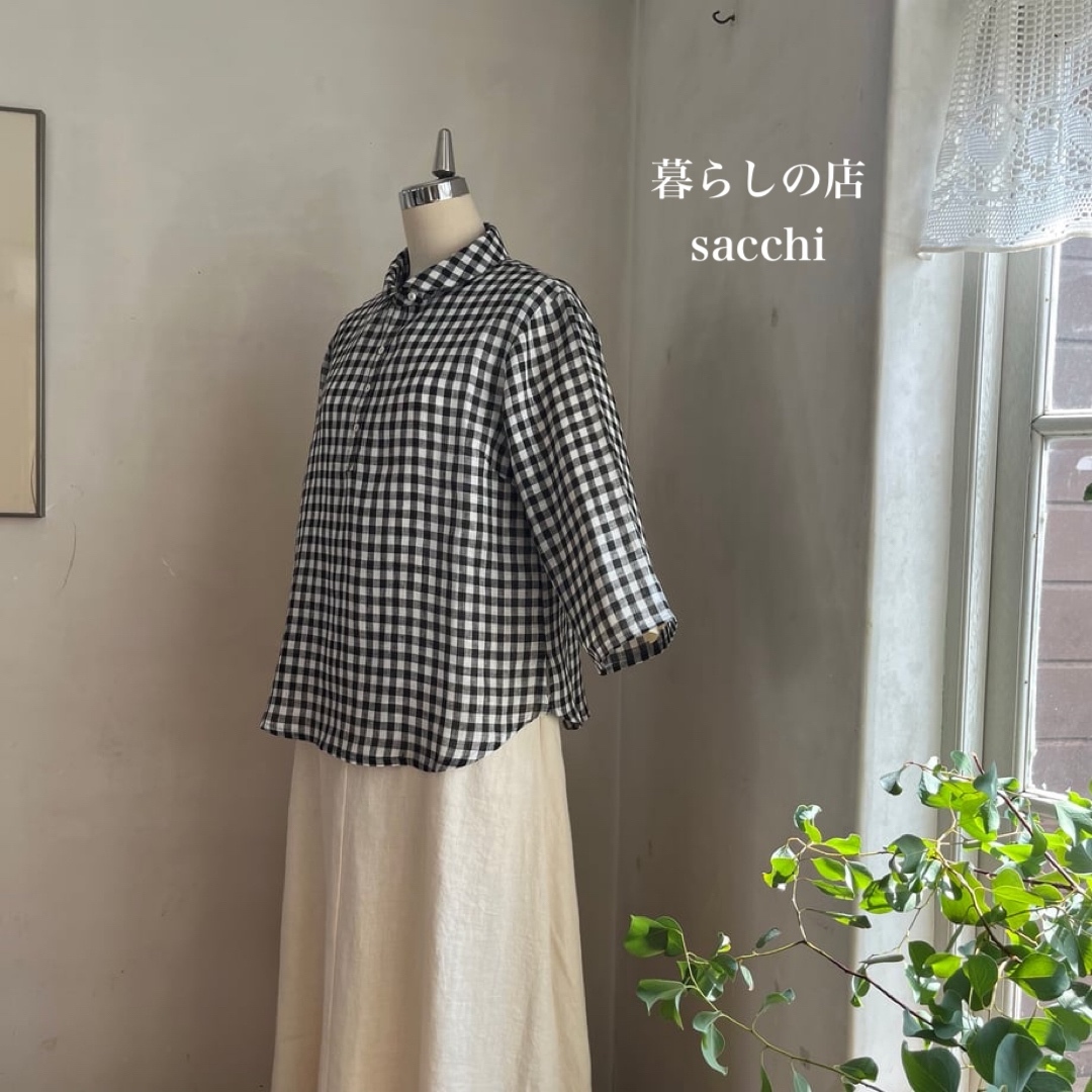 バルカシャツ　リネン　スラブローン　ギンガムチェック　ブラック　　　　＊暮らしの店sacchi＊