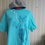 手描きTシャツ1点もの「猫マーメイド 」【メンズM】