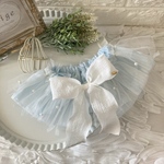 パールとツインフリルのケープ 〖light blue〗/チュール♡パール/犬猫スタイ/チュールリボン スタイ/ツインフリル ケープ