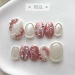 現品 ネイルチップ ニュアンス インク シンプル パール チェーン リボン キラキラ 個性派 ピンク うねうね ミラー