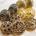 ■Antique■上質■15mm■　ビンテージボタン (ツインゴールド3)10個入　［0747] 