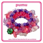 pumu ゆめかわKANDIブレスレット💜🍓 苺とリボンとボタンじゃらじゃらデザイン