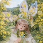 今季終了分『ミモザガーデンシリーズ今季終了分』うさぎ立ち耳（ワイヤー入り）カチューシャ＆フリルチョーカーセット 60cmドール対応 SD スーパードルフィー  モデル頭囲サイズ約23.3cm