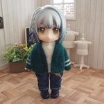 袖ライン入りカーディガン【エバーグリーン・両袖ベージュライン】❤︎handmade❤︎11cmドールサイズ