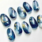 夜空ネイル｜三日月ネイル ネイビーマグ ネイルチップ【リニューアルセール中】　星　月　空　ブルー　マーブルネイル　ニュアンスネイル　
